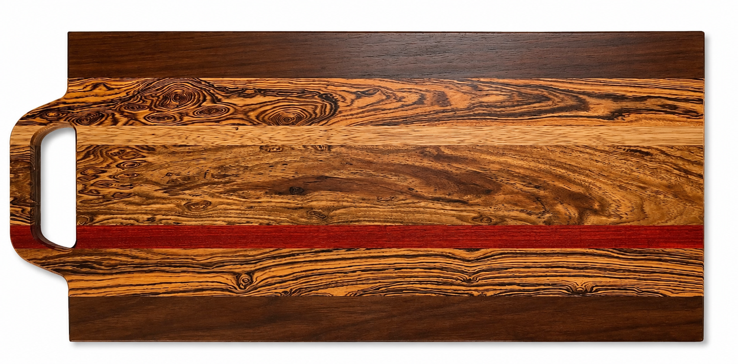 Mixed Exotic Wood Serving Board with Handle